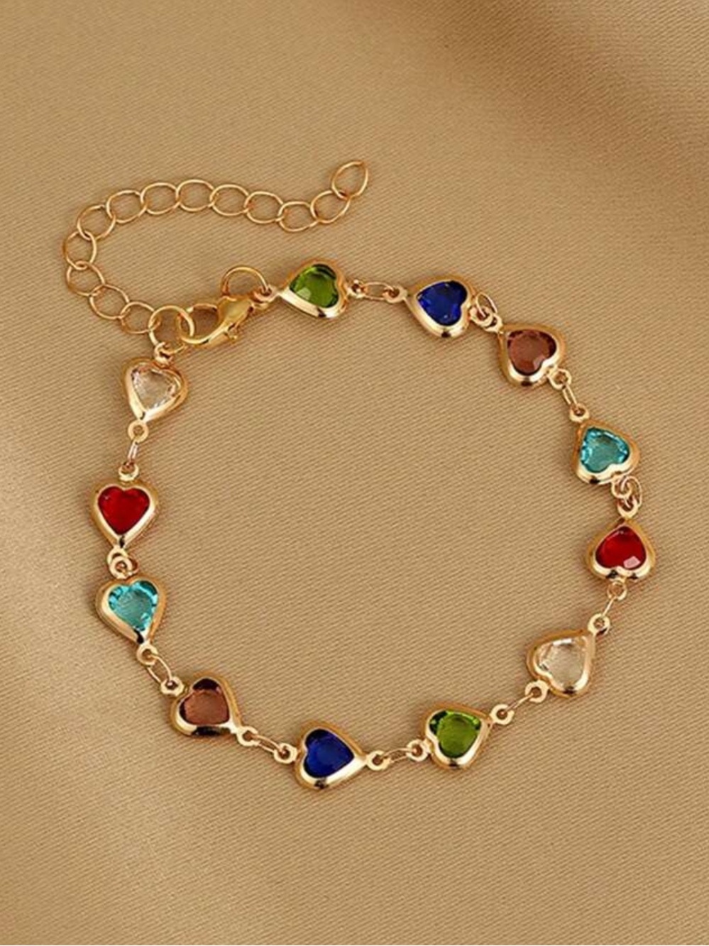 Gold Multi-Color Heart Link Bracelet - Women Jewelry